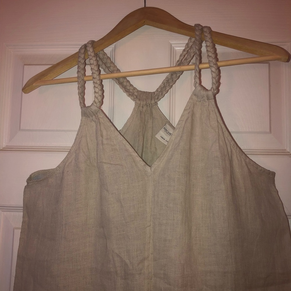 Rachel Zoe Linen Midi Dress with Braided Halter Straps in Beige